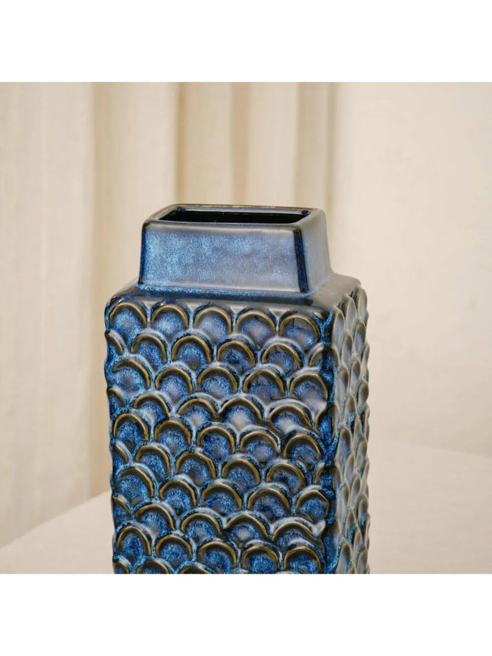 Vintage Blue Ceramic Flower Vase - 12.6